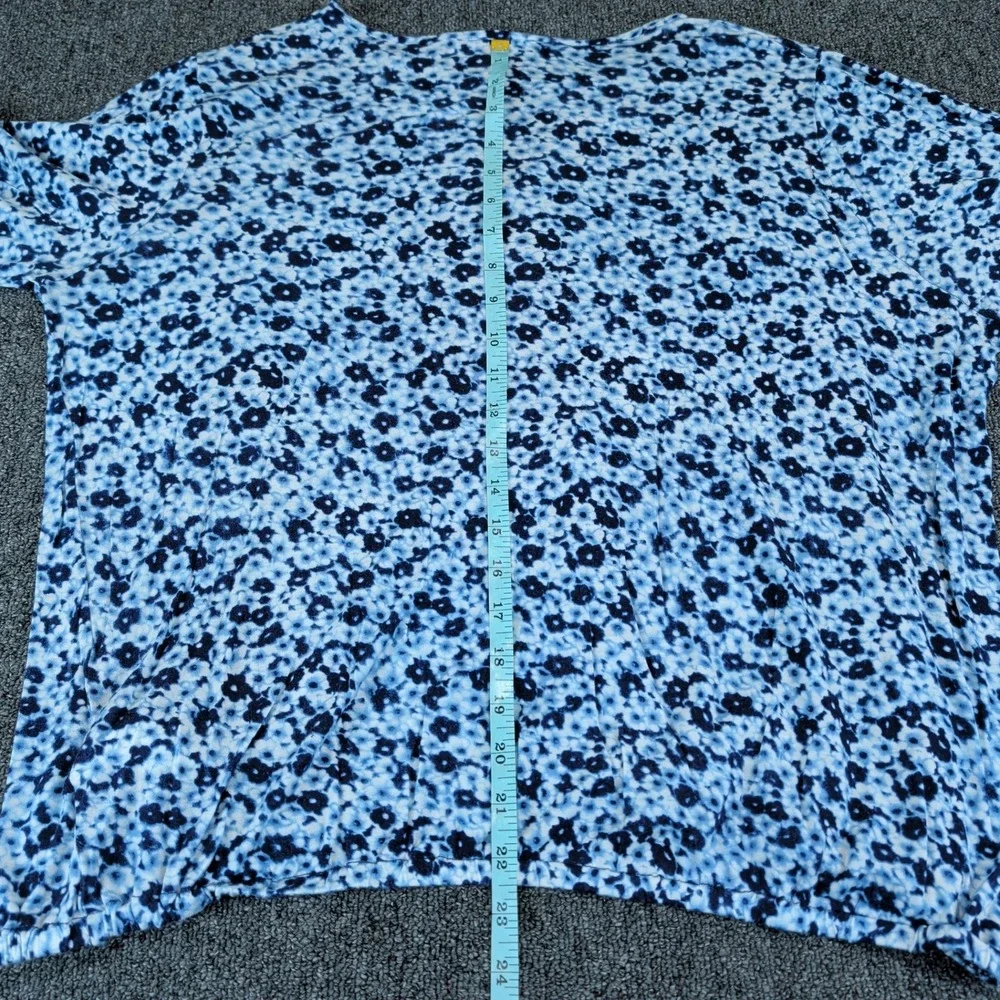 Michael Michael Kors 1X Women Blue Floral Keyhole 3/4 Sleeve Viscose‎ Blouse Top